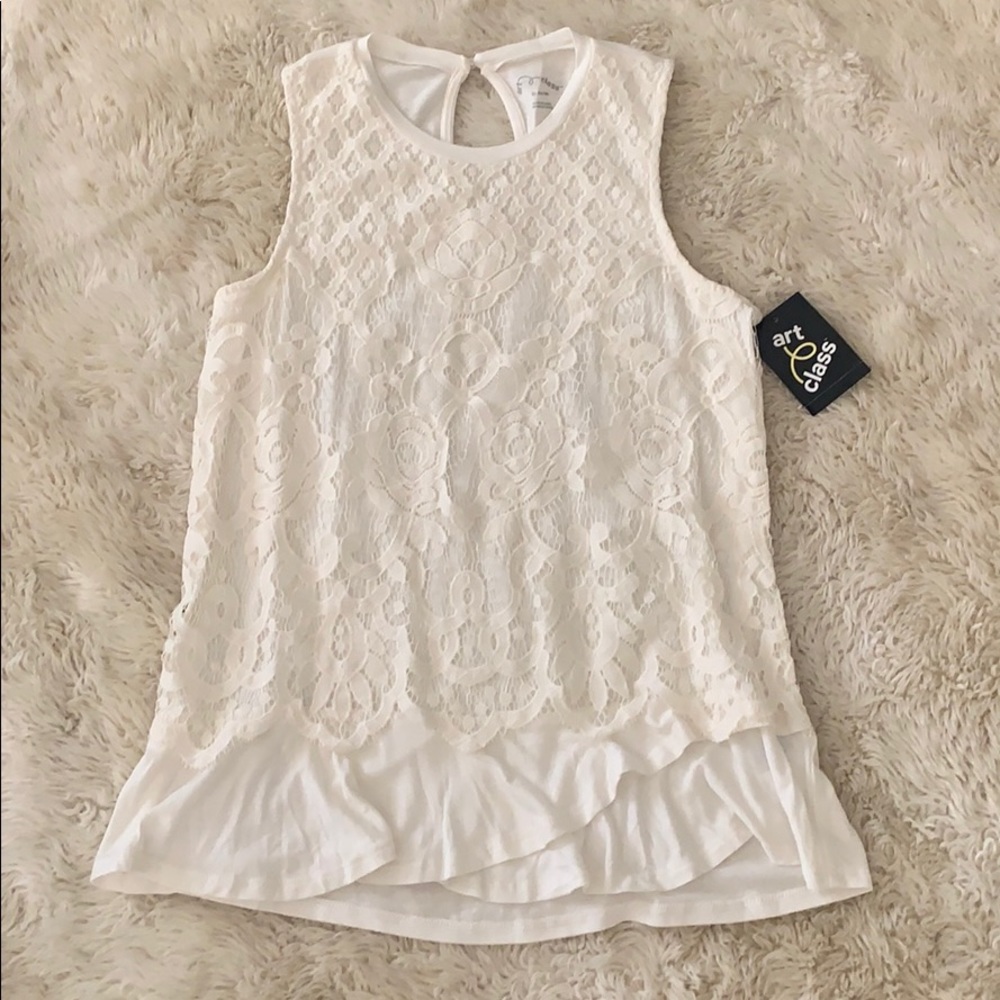 ART CLASS Girl’s White Lace Tunic Top Size 14-16 NWT